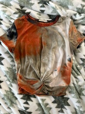 Unlisted Rust, Gray & Black Tie-Dye Knot Front Short Sleeve Top
